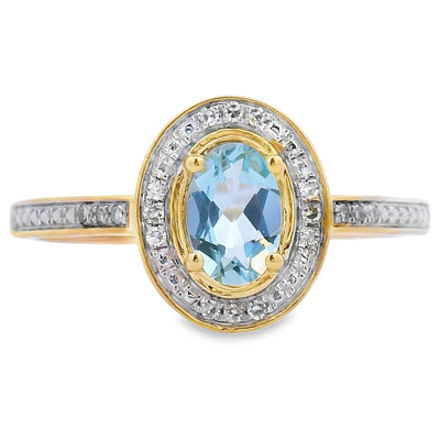 Genuine .40ct Aquamarine Diamond Ring in 10KT Yellow Gold