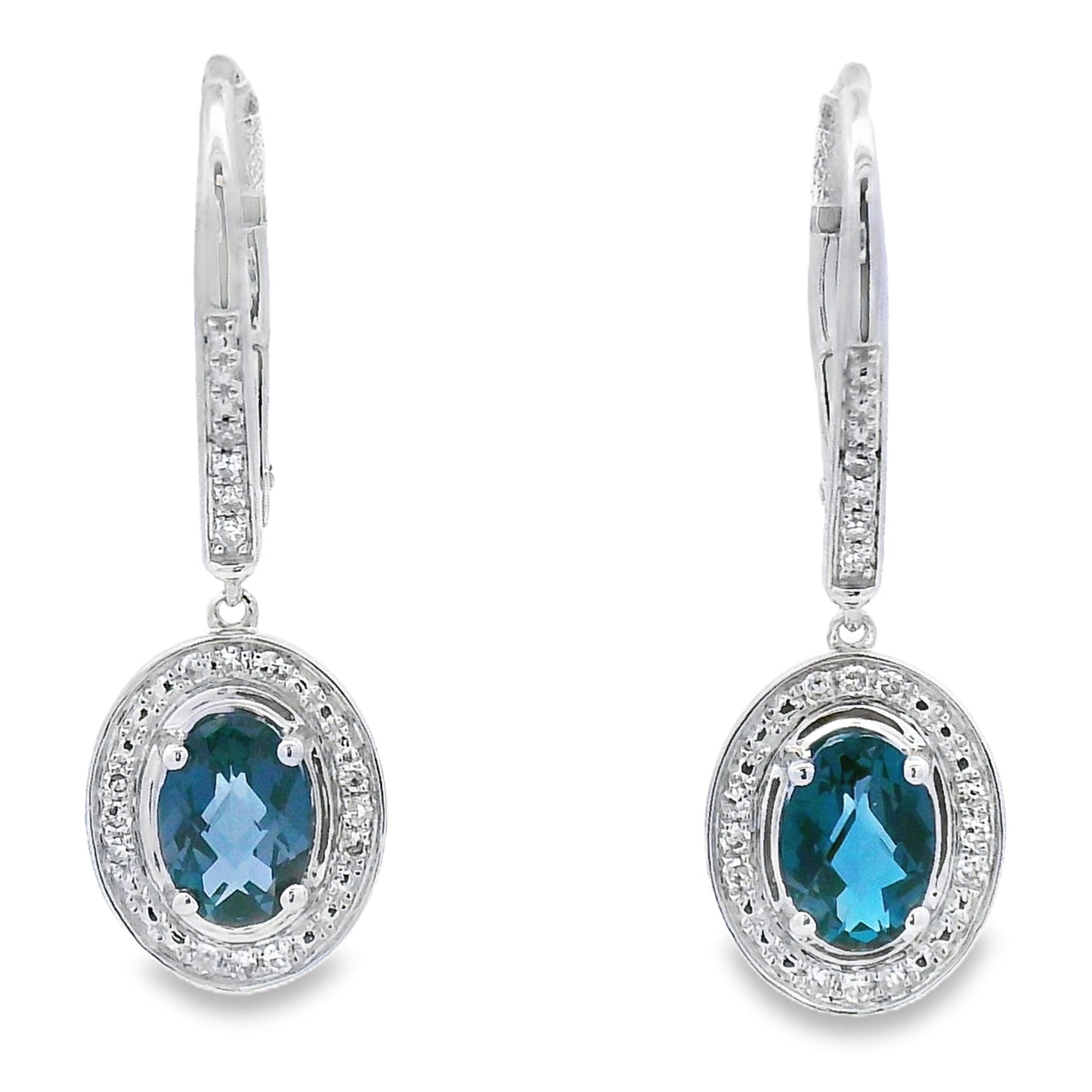 .89ct London Blue Topaz Dangle Earrings in 10KT White Gold