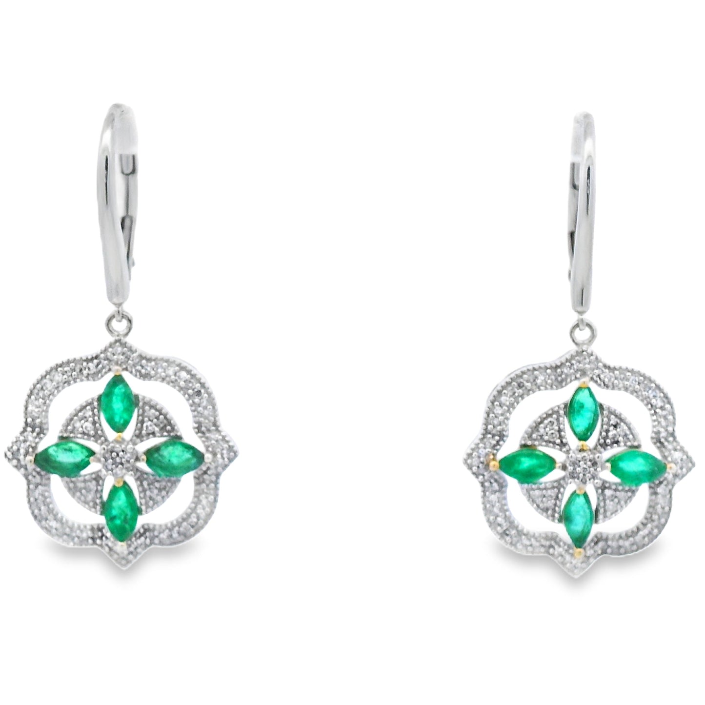 1.44ct Emerald Diamond Dangle Earrings in 14KT White Gold