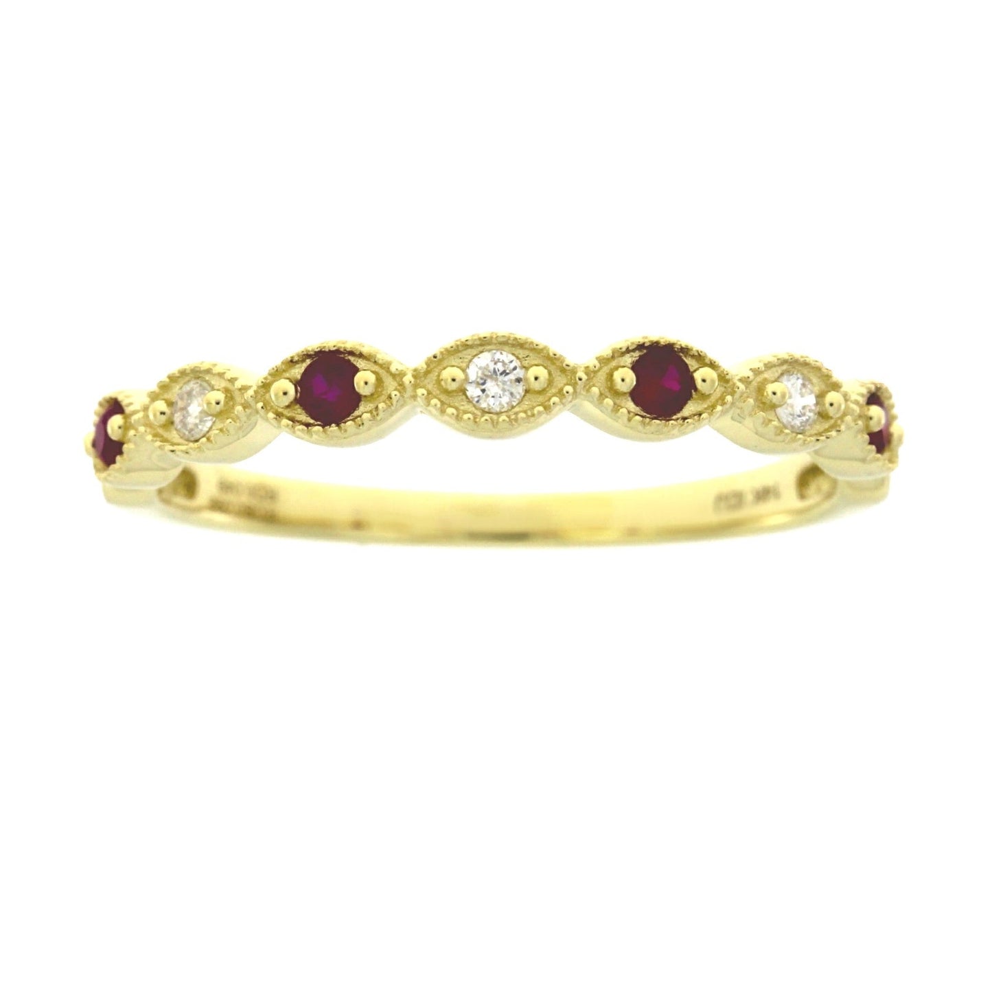 Bague de mariage en diamant rubis de 0,15 ct en or jaune 14KT