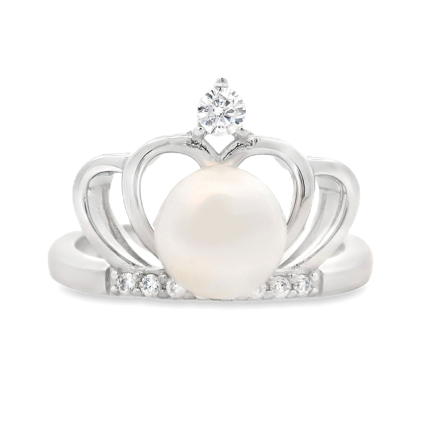 Genuine FW Pearl and Cubic Zirconium Ring in Sterling Silver