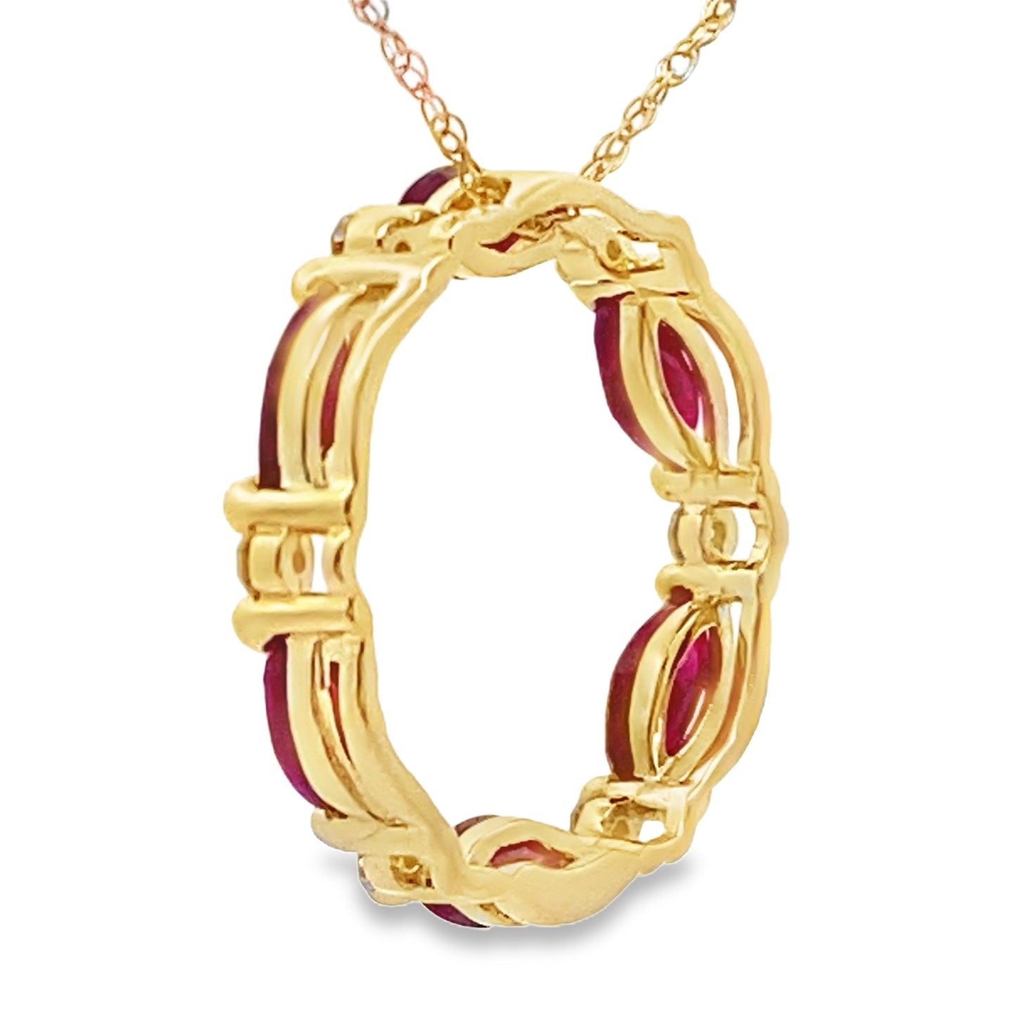 Pendentif Cercle d'Amour en Rubis et Diamant en Or Jaune 10KT