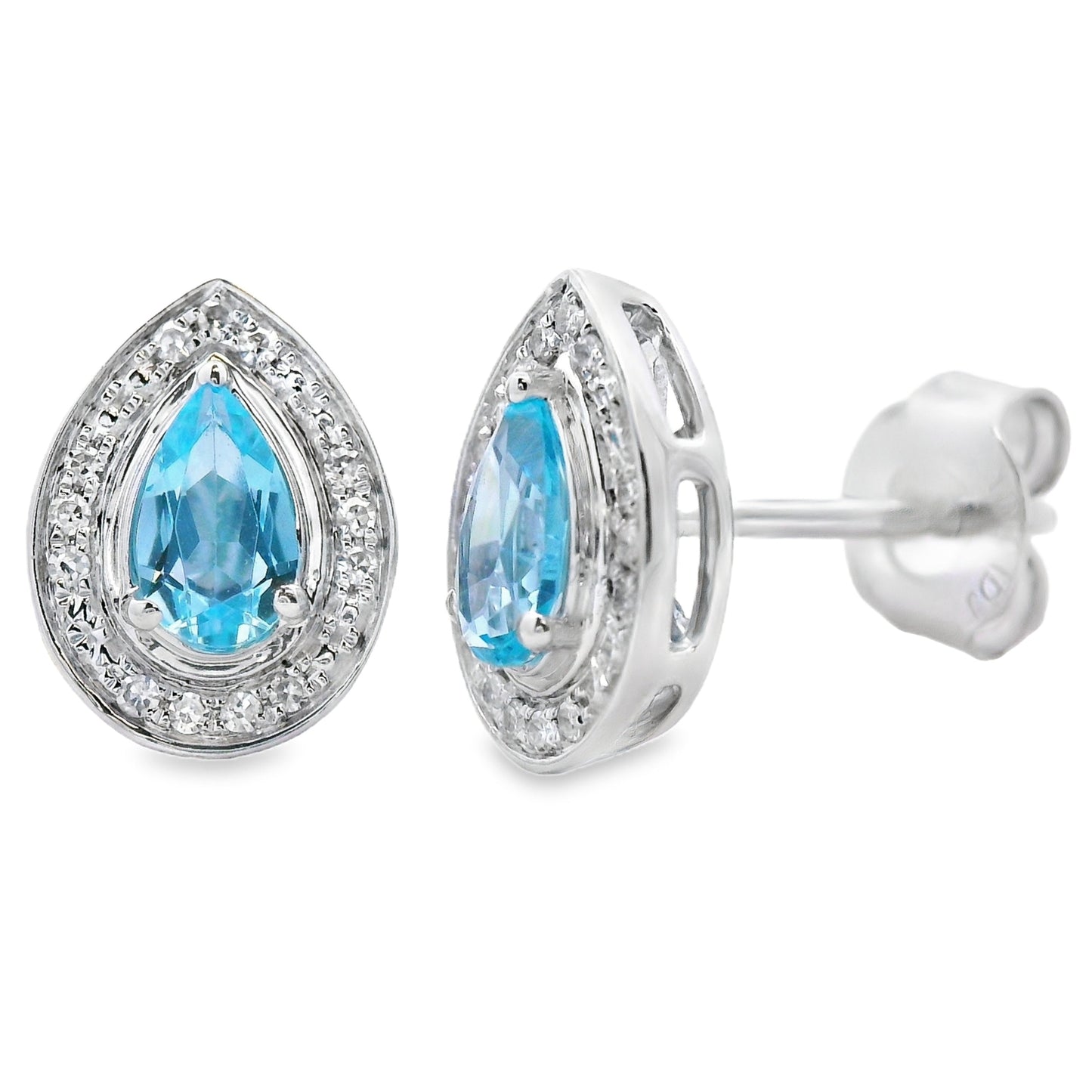 .57ct Aretes de Topacio Azul y Diamante en Oro Blanco de 10KT