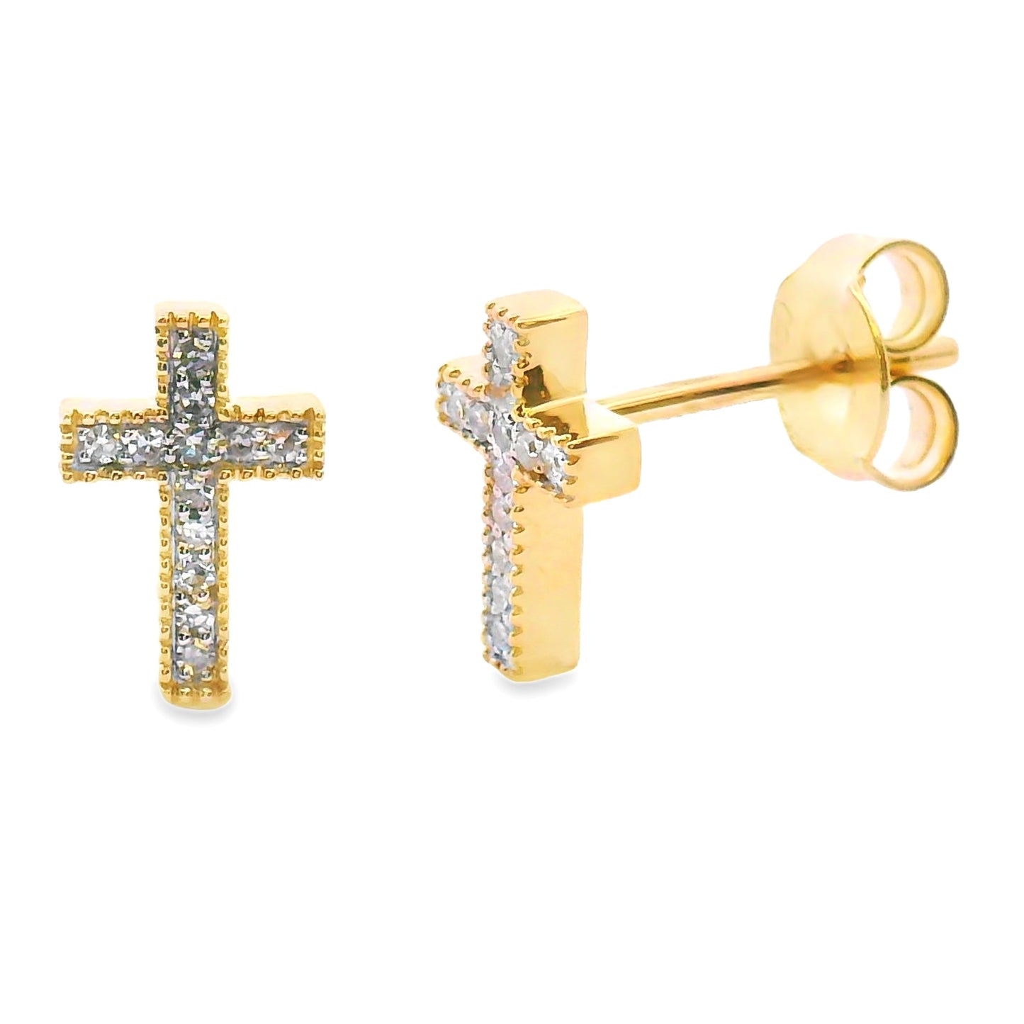 Natural Diamond Cross Earrings in 10KT Yellow Gold