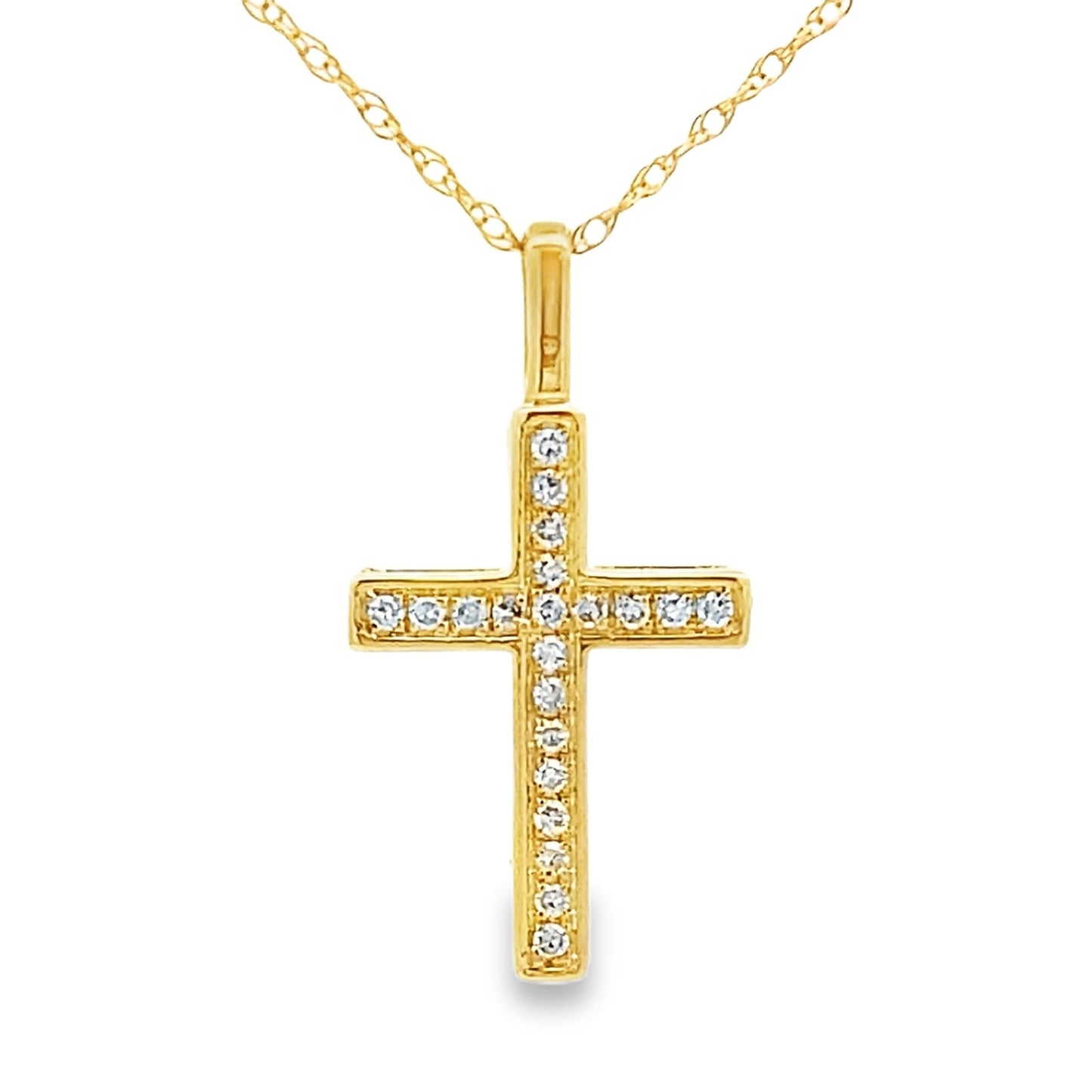 Colgante de Cruz de Diamante de 0.08ct en Oro Amarillo de 14KT