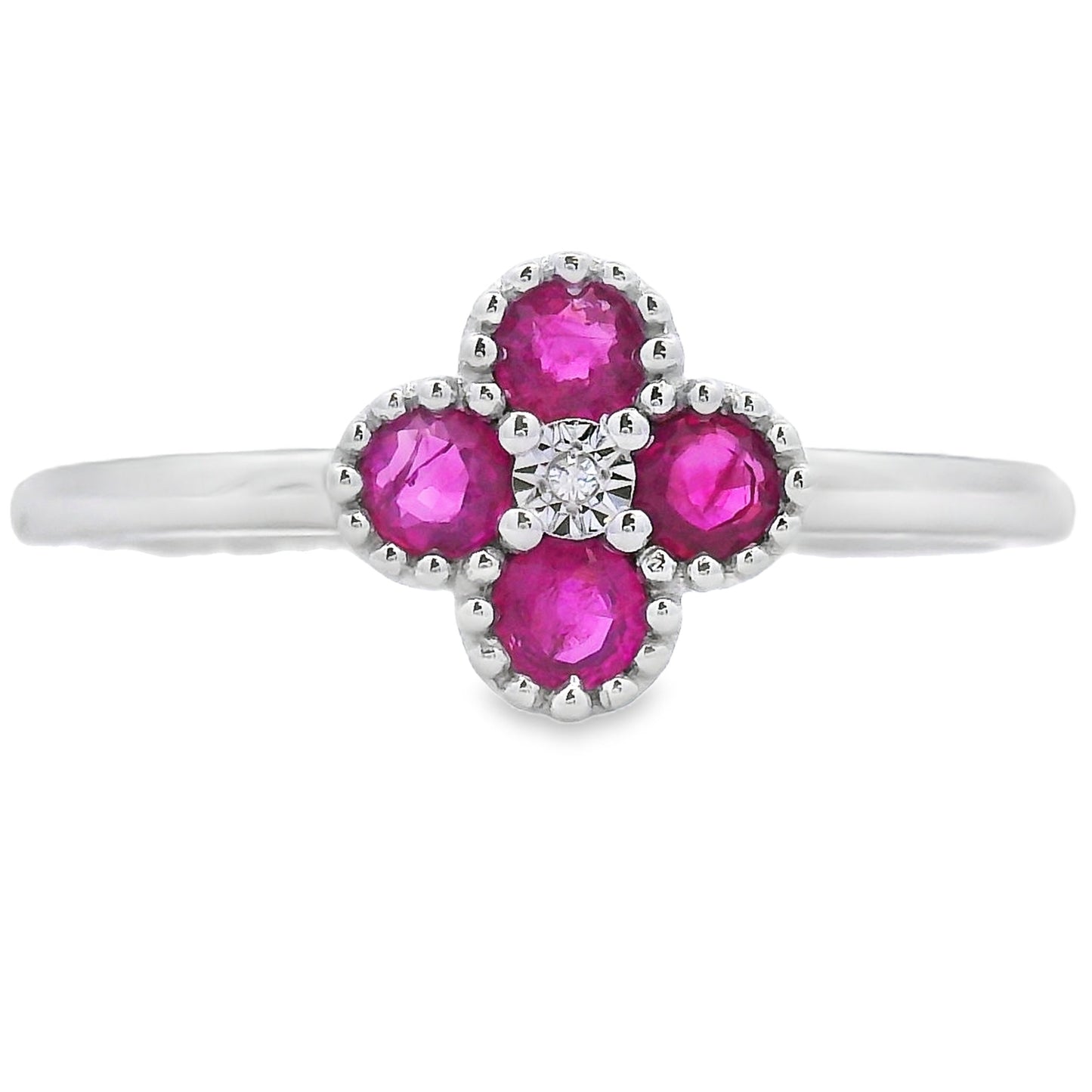 Anillo de Diamante de Rubí Natural de .20ct en Oro Blanco de 10KT