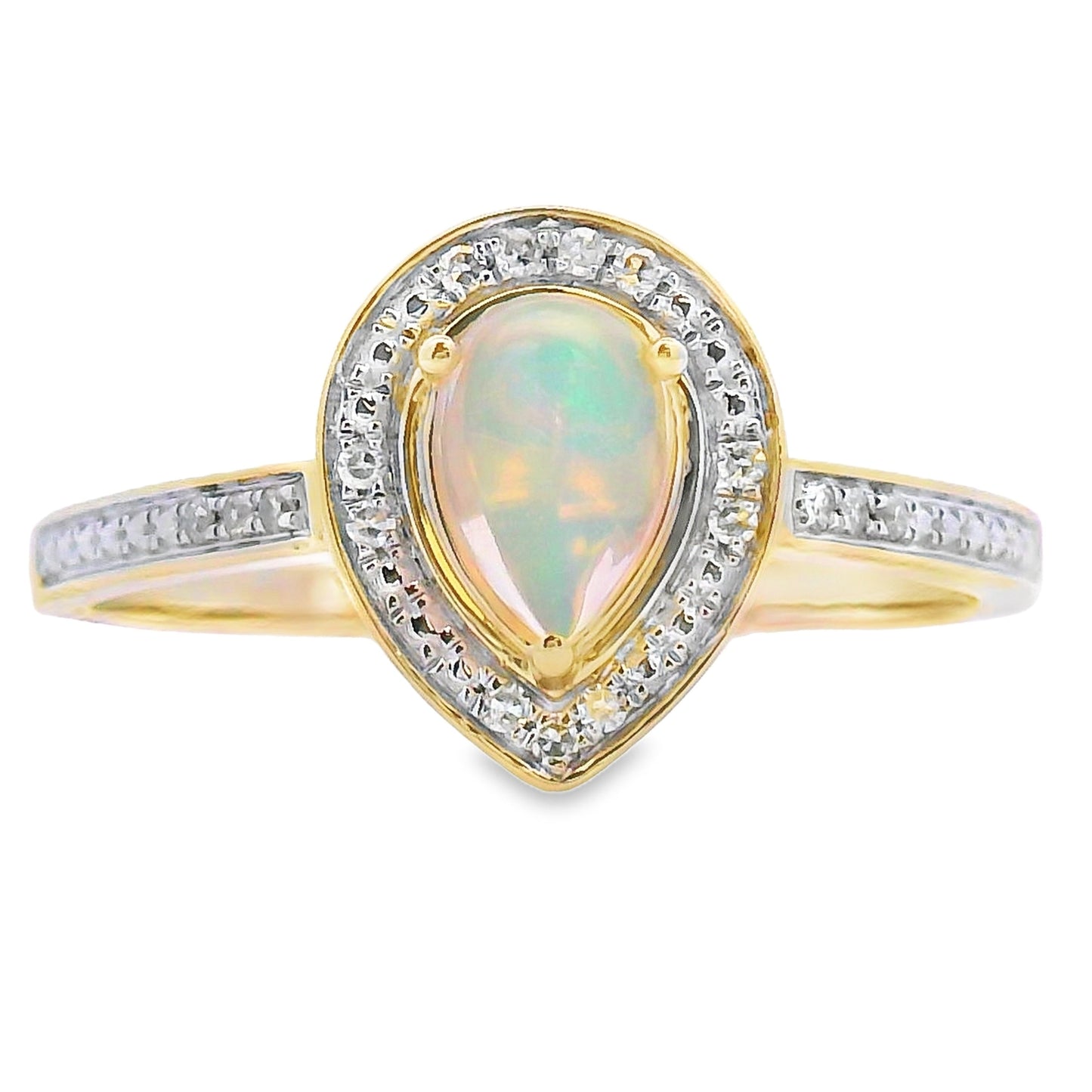 Natural Opal and Diamond Ring in 10KT Yellow Gold