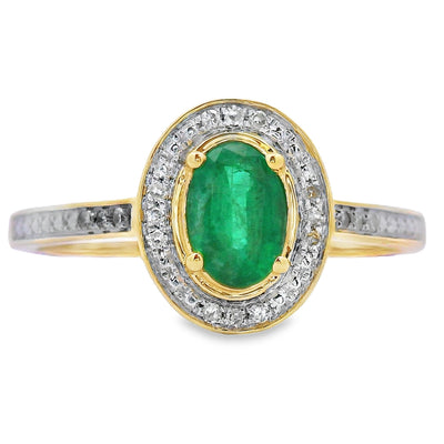 Bague en diamant émeraude naturelle de 0,49 ct en or jaune 10KT