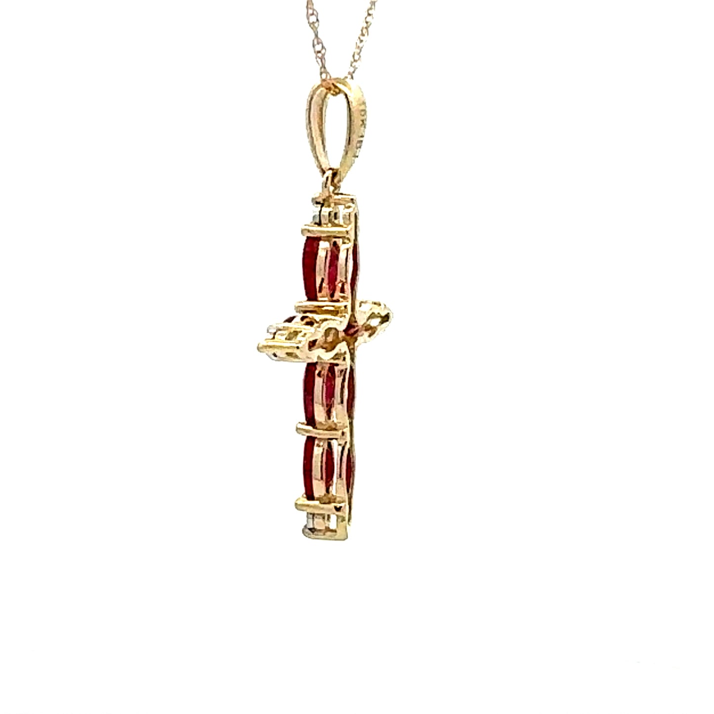 Colgante de Cruz de Rubí y Diamante en Oro Amarillo de 10KT