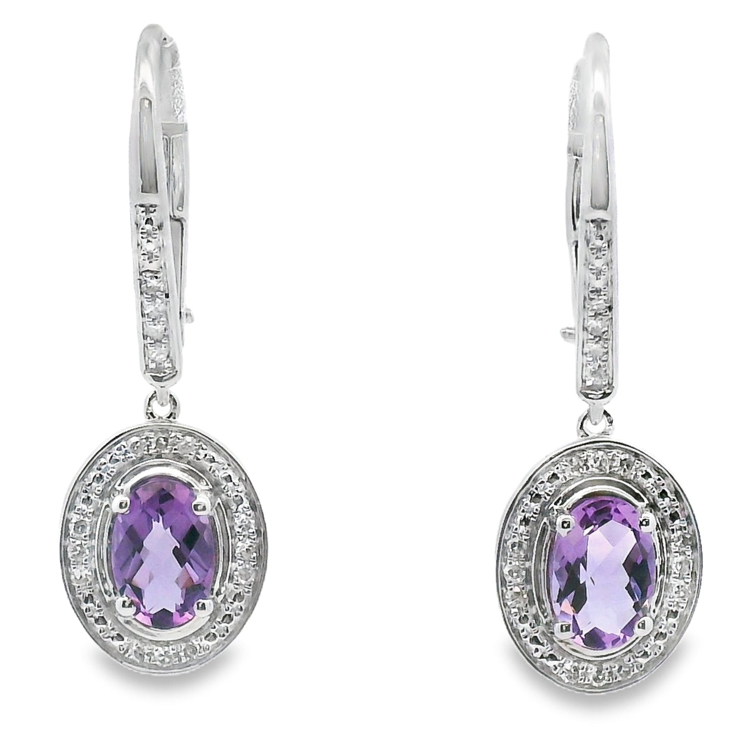 Boucles d'oreilles pendantes en améthyste et diamant de 0,98 ct en or blanc 10KT
