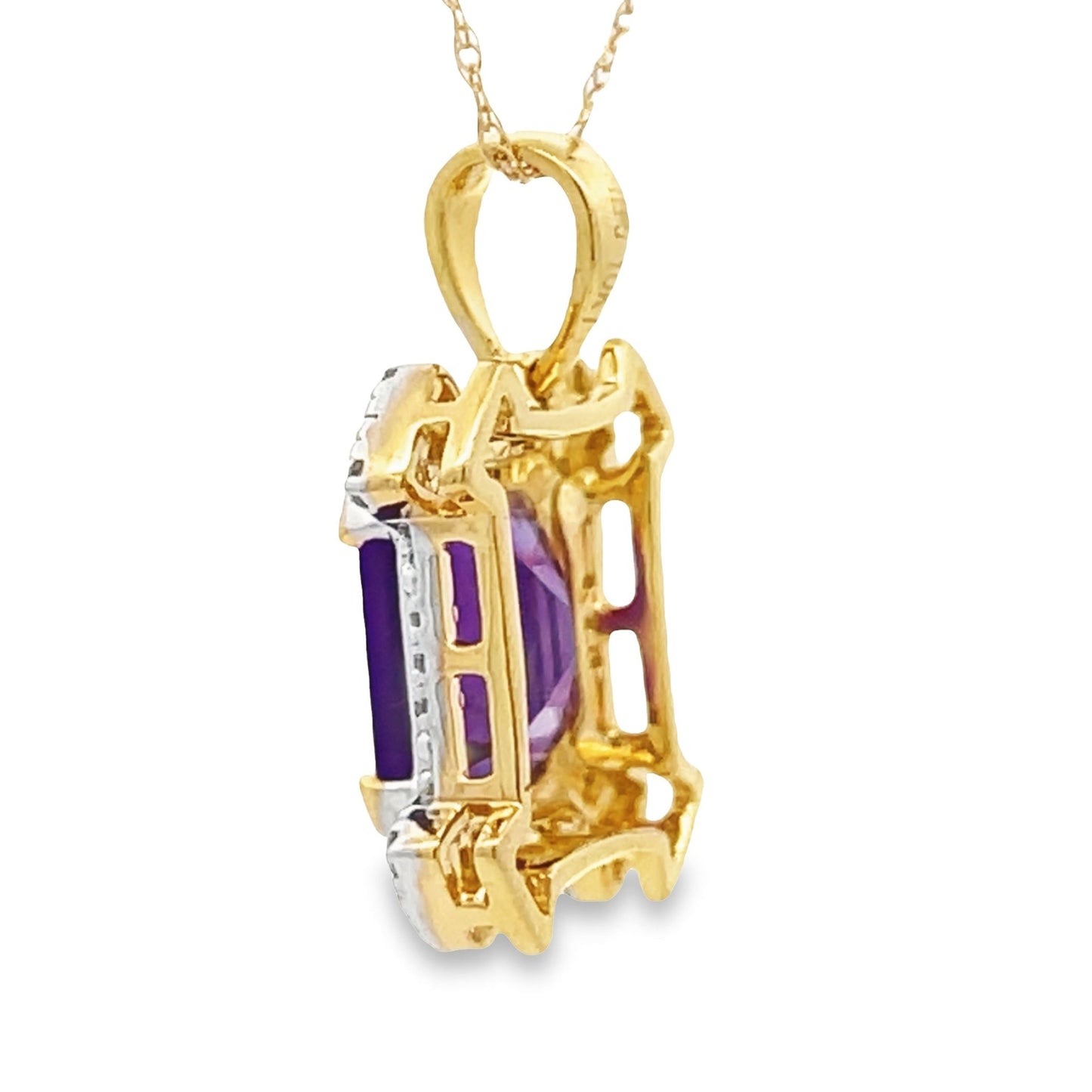 Colgante de moda de diamante de amatista en oro amarillo de 10KT