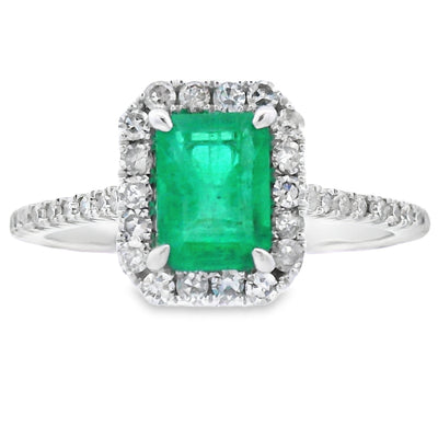Bague en Émeraude et Diamant de 1,26 ct en Or Blanc 10KT