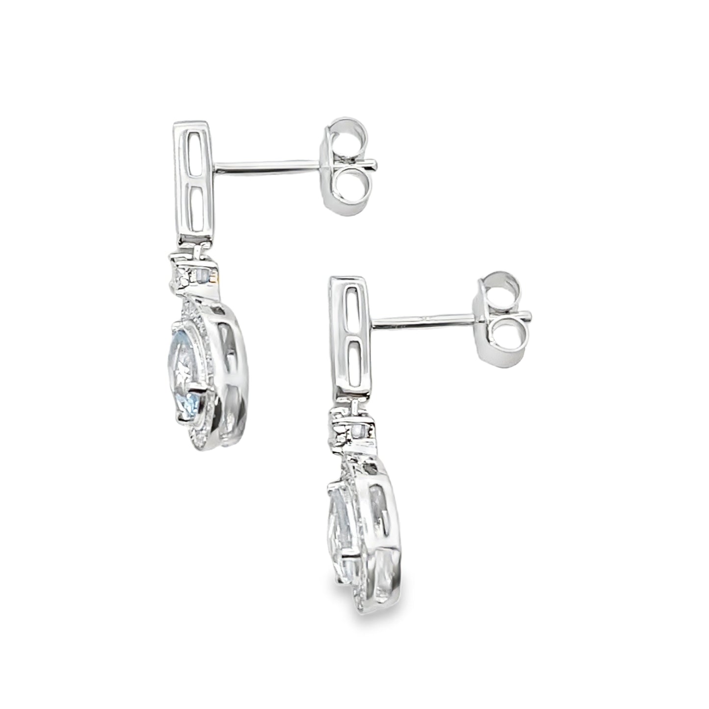 Pendientes Colgantes de Diamante de Aguamarina en Oro Blanco de 10KT