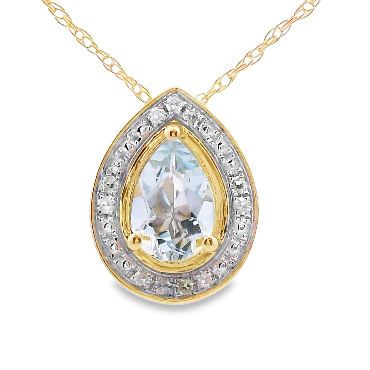 Colgante de Aguamarina y Diamante en Oro Amarillo de 10KT