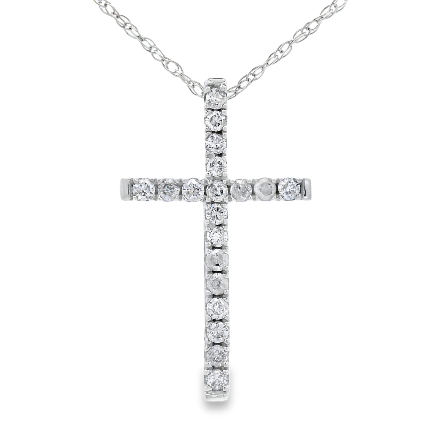 Colgante de Cruz de Diamante de 0.13ct en Oro Blanco de 14KT