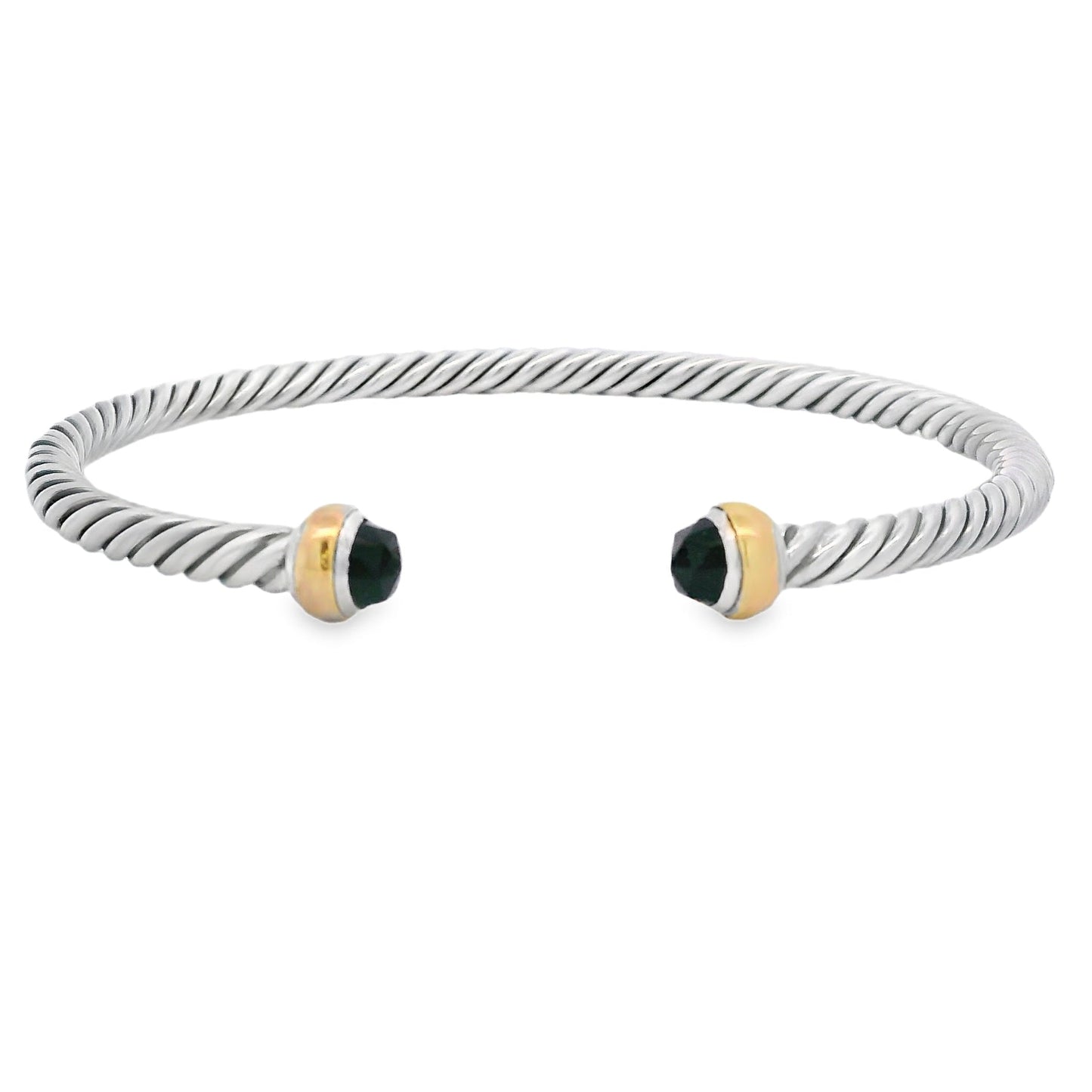 Pulsera de Brazalete de Ónix Natural en Plata de Ley con Acabados en Oro de 18KT