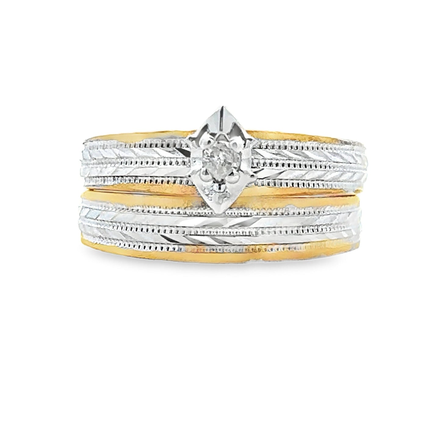 Elegant Diamond Engagement Ring Set in Sterling Silver and 14KT Gold