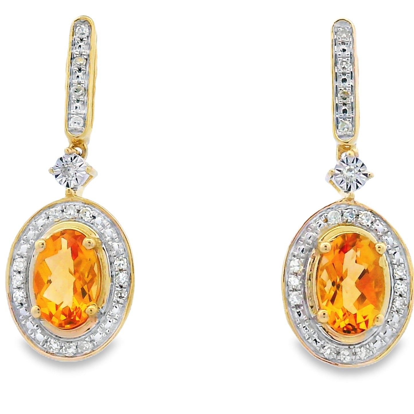 1.06ct Citrine Diamond Dangle Earrings in 10KT Yellow Gold