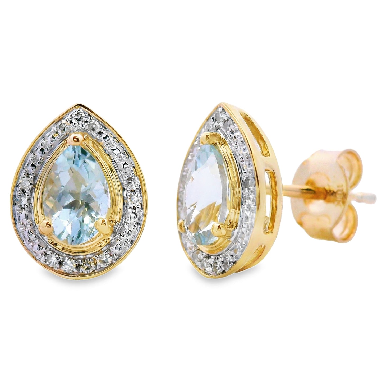 Boucles d'oreilles en diamant aquamarine de 0,79 ct en or jaune 10KT