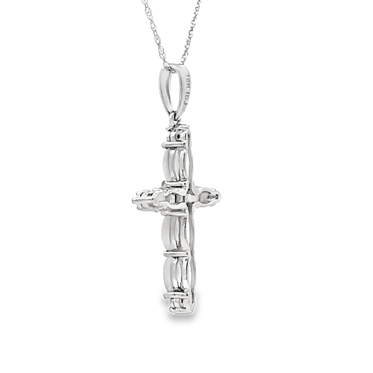 Colgante de Cruz de Ópalo y Diamante en Oro Blanco de 10KT