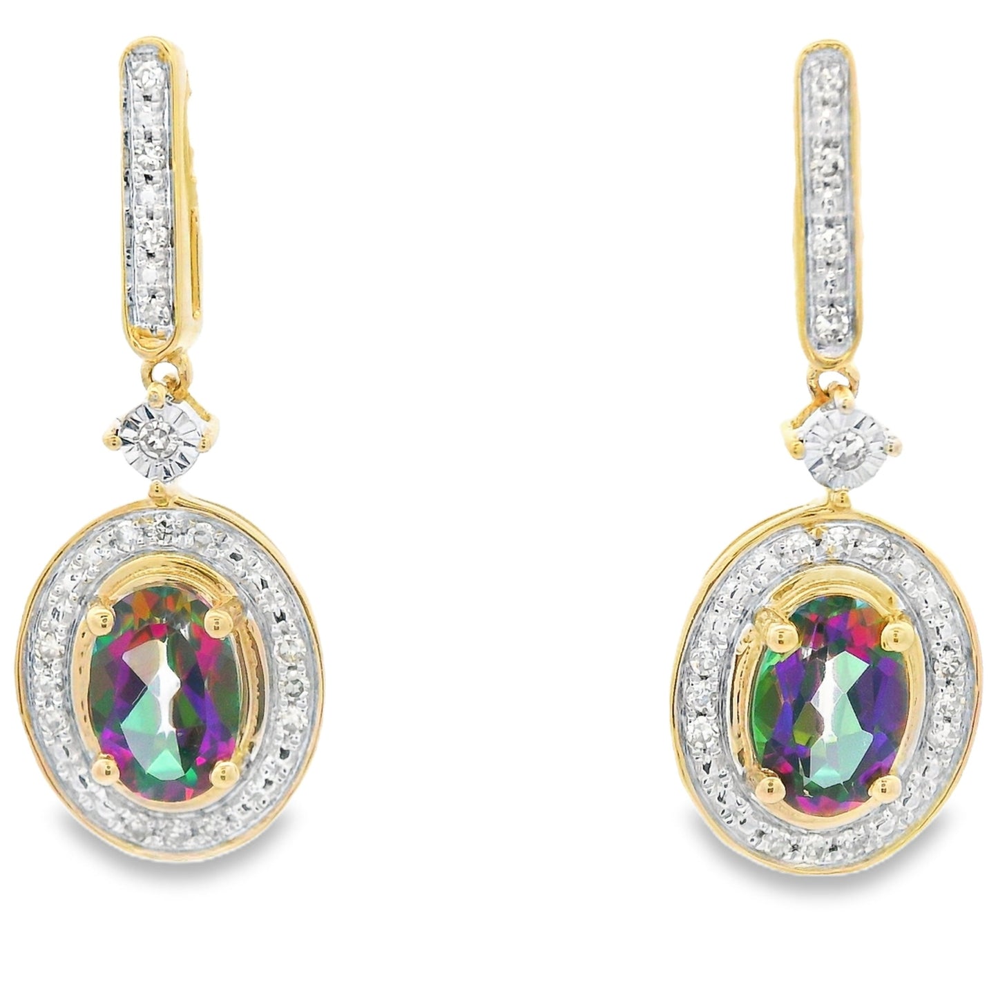 Mystic Fire Topaz Dangle Earrings in 10KT Yellow Gold