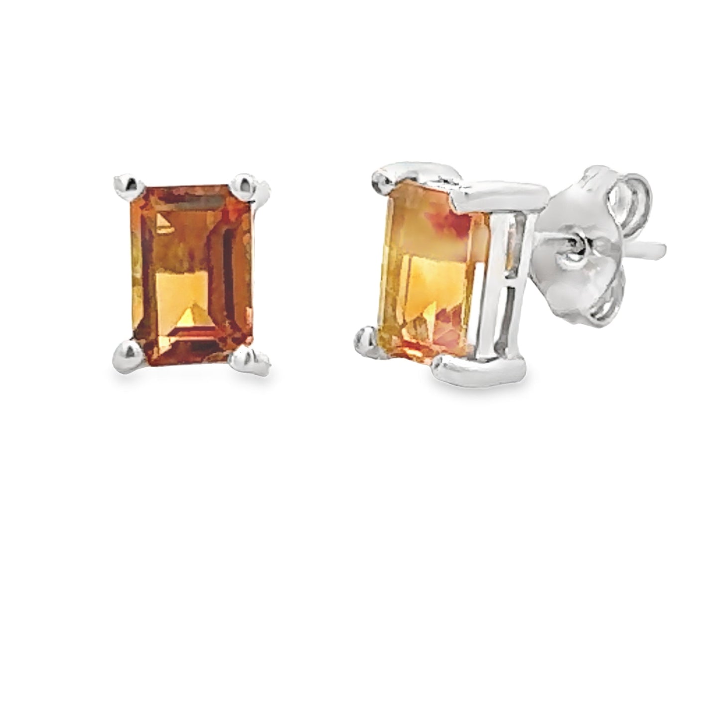 Pendientes de Stud de Citrino Genuino de 1.05ct en Oro Blanco de 10KT