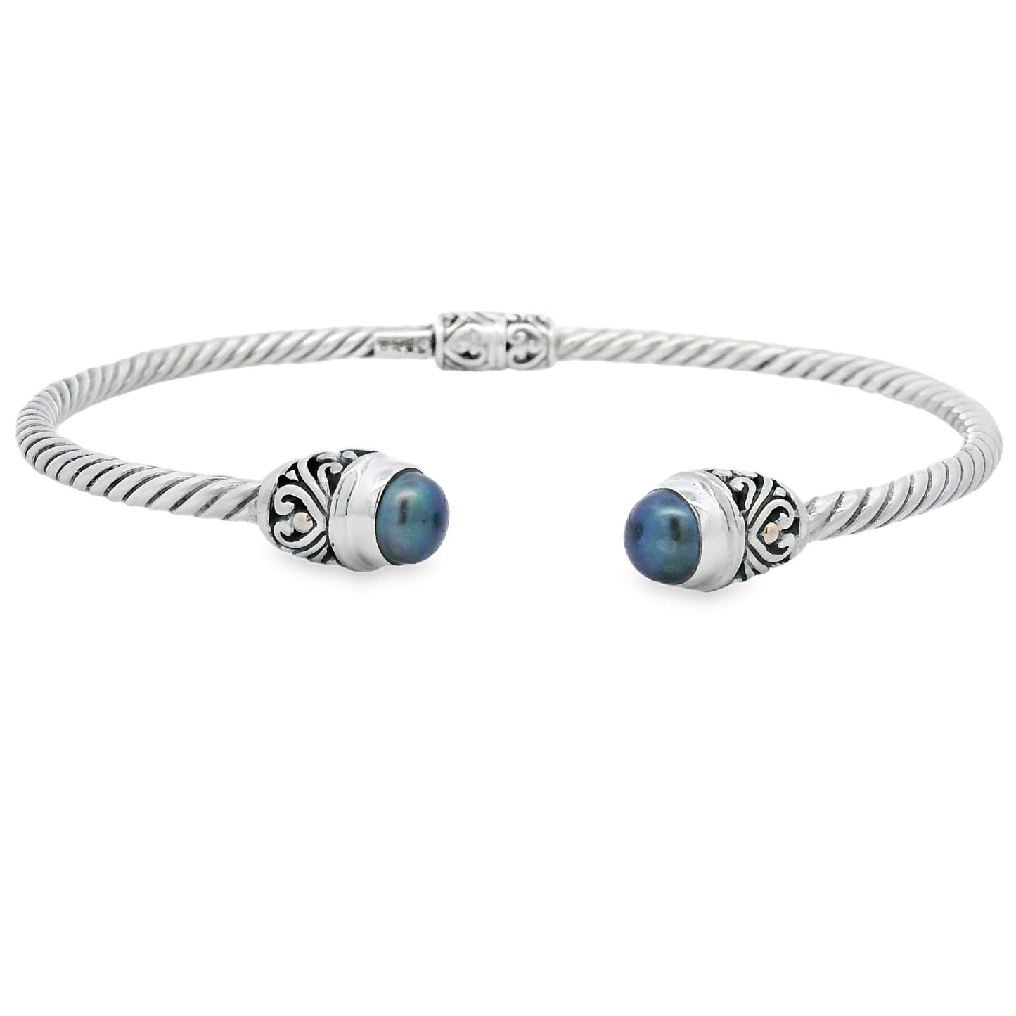 Elegant Pearl Bangle Bracelet in Sterling Silver and 18KT Gold