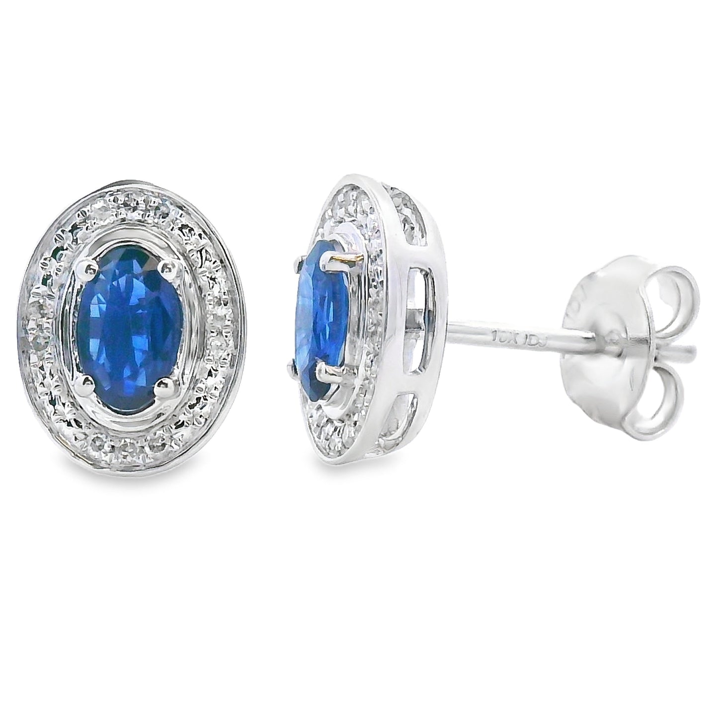 Boucles d'oreilles en saphir naturel et diamant en or blanc 10KT