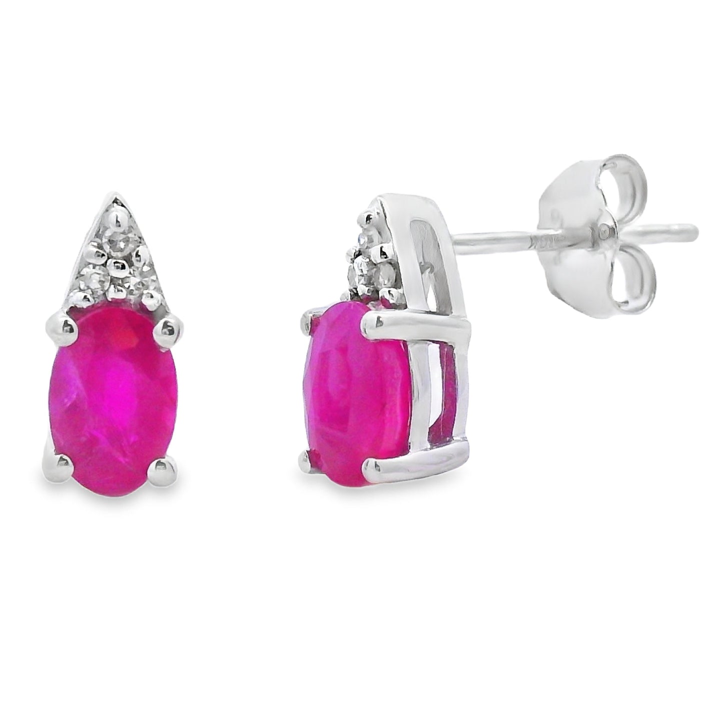 Pendientes de Stud de Rubí y Diamante de 1.38ct en Oro Blanco de 10KT