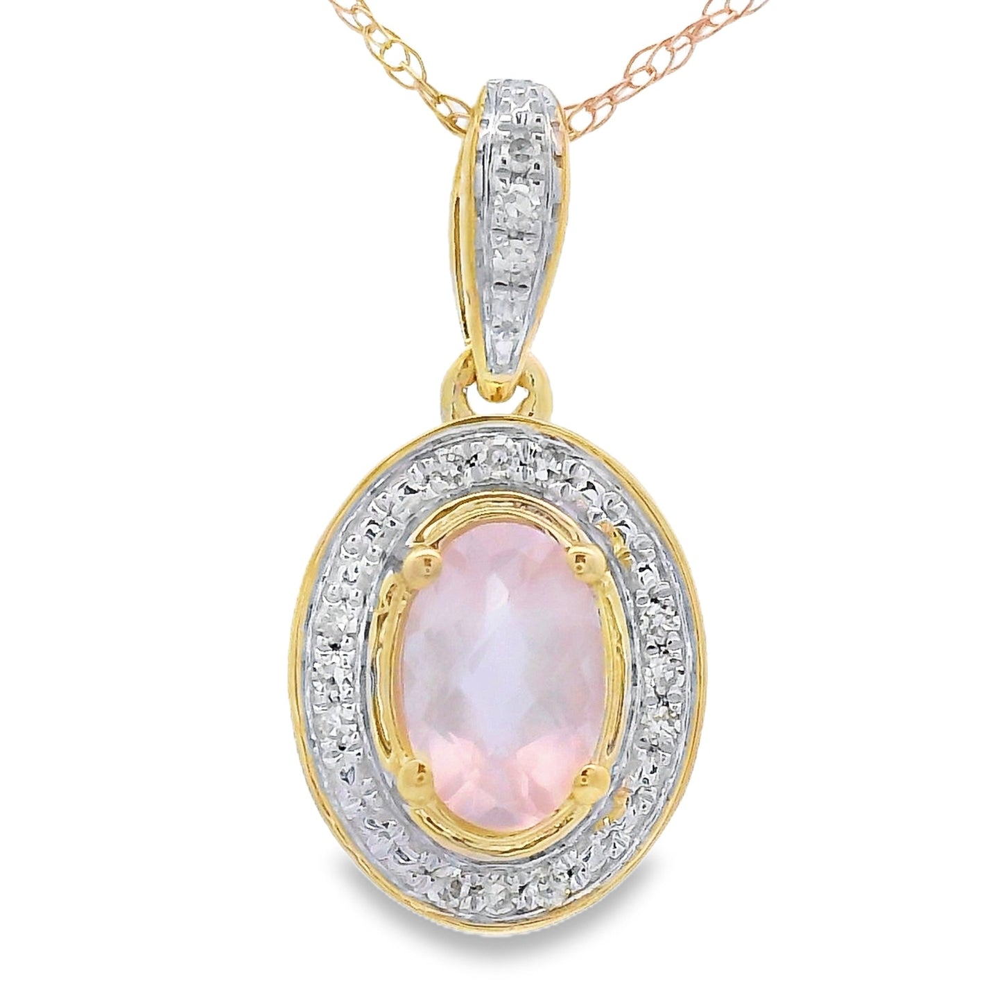 Rose Quartz Diamond Pendant in 10KT Yellow Gold