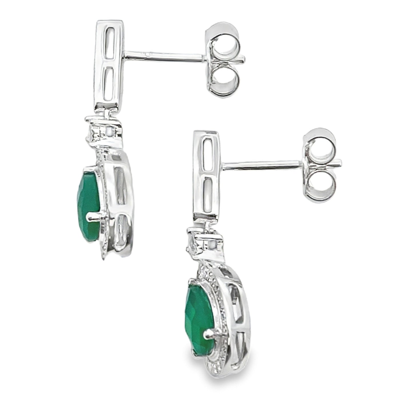 Chalcedony Diamond Dangle Earrings in 10KT White Gold