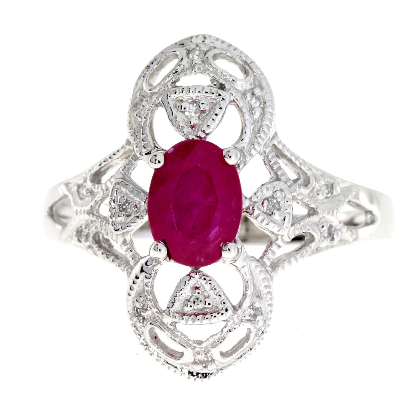 Anillo de Rubí Natural de 1.05ct con Diamantes en Oro Blanco de 10KT