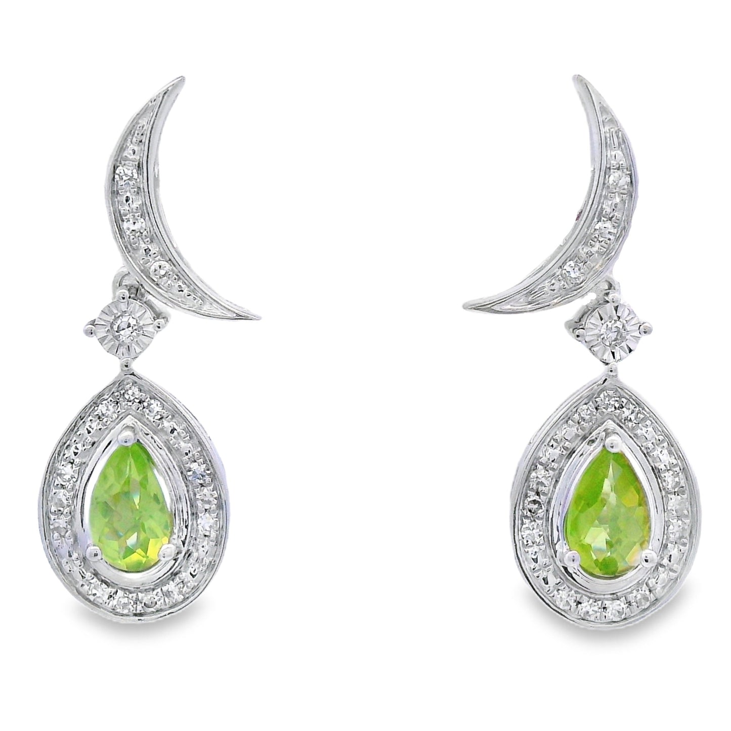 Boucles d'oreilles pendantes en diamant péridot de 0,52 ct en or blanc 10KT