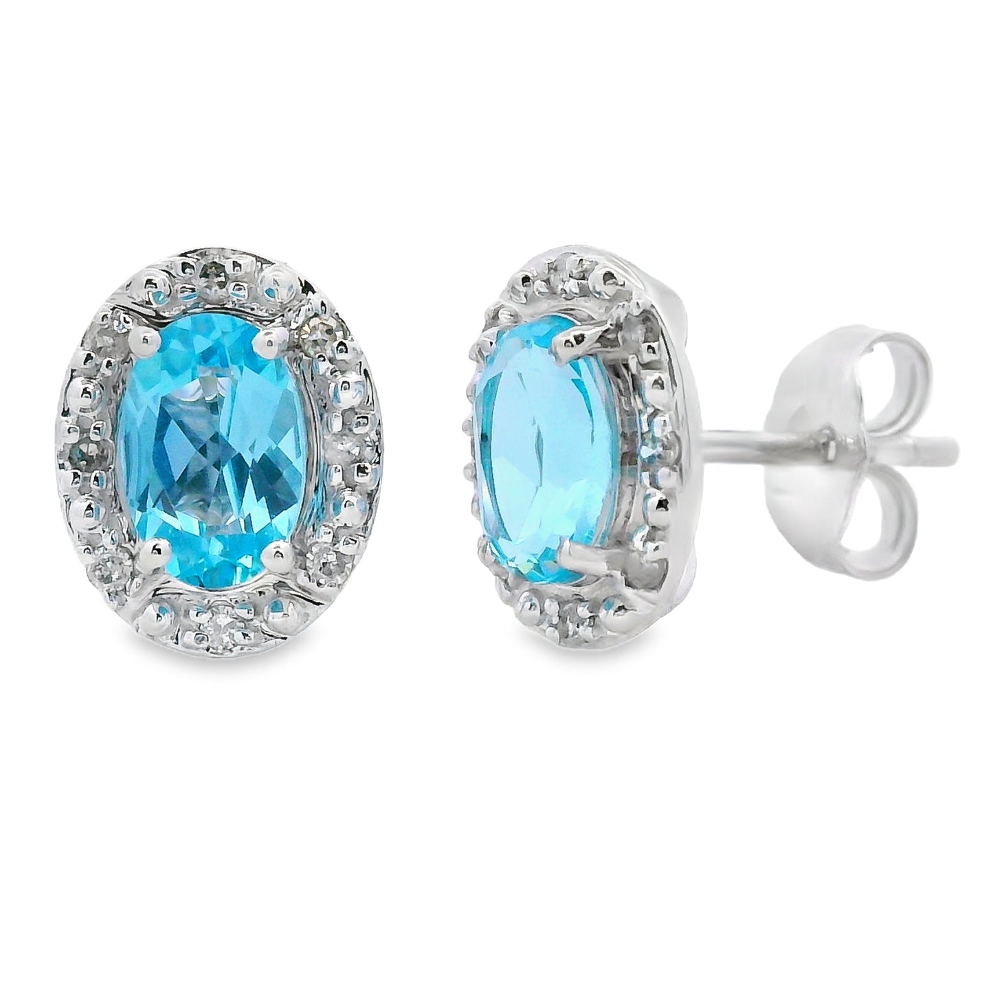 Pendientes de Topacio Azul y Diamantes de 1.20ct en Oro Blanco de 10KT