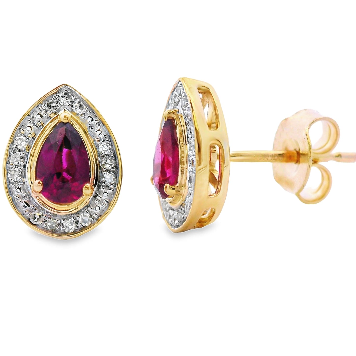 Boucles d'oreilles en diamant et grenat rhodolite en or jaune 10KT