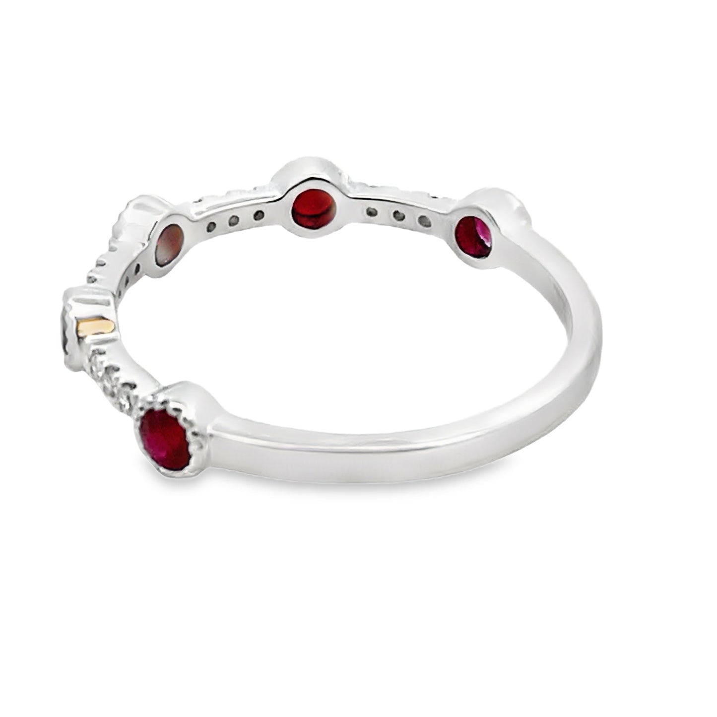 .46ct Conjunto de Anillos Apilables de Rubí y Diamante en Oro Blanco de 14KT