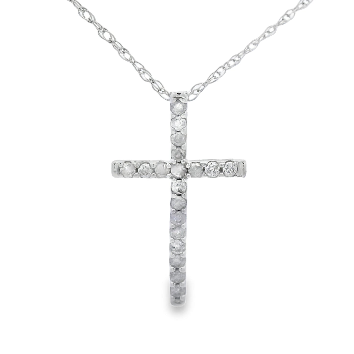 Colgante de Cruz de Diamante de 0.10ct en Oro Blanco de 14KT