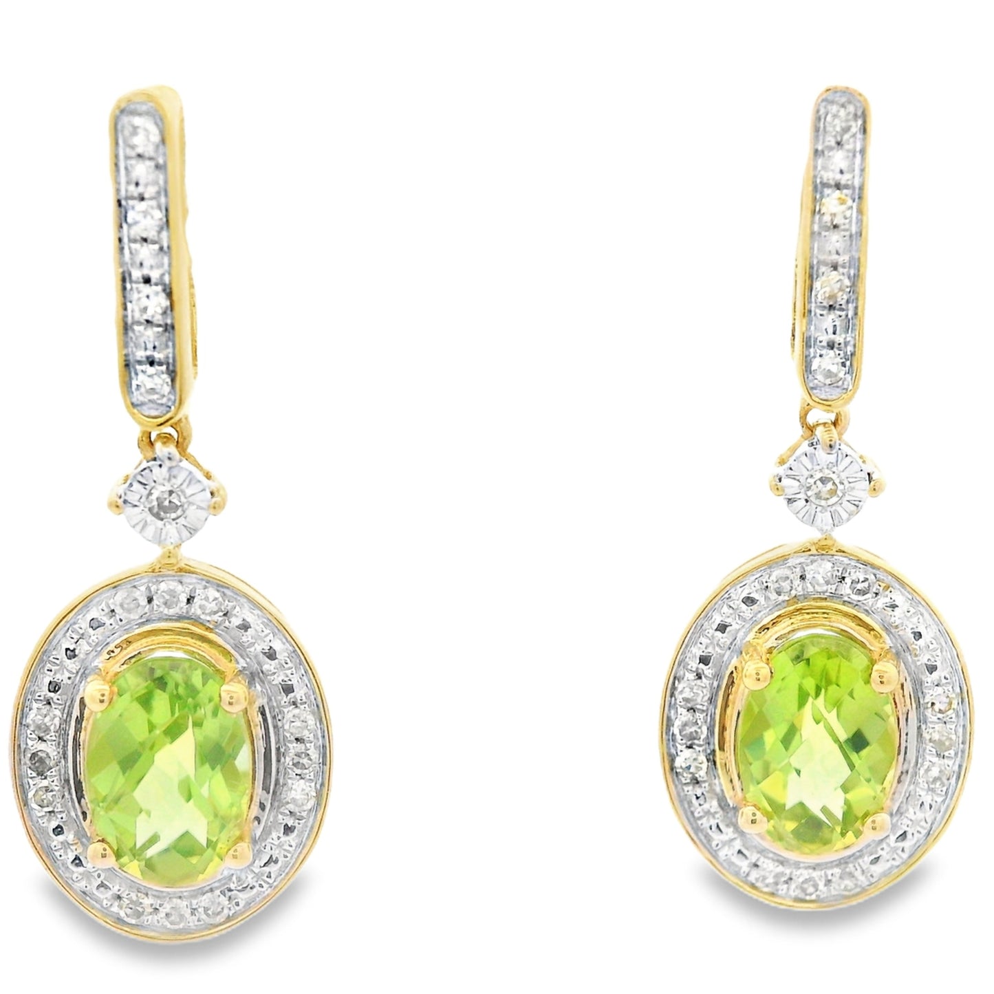 1.23ct Peridot Diamond Dangle Earrings in 10KT Yellow Gold