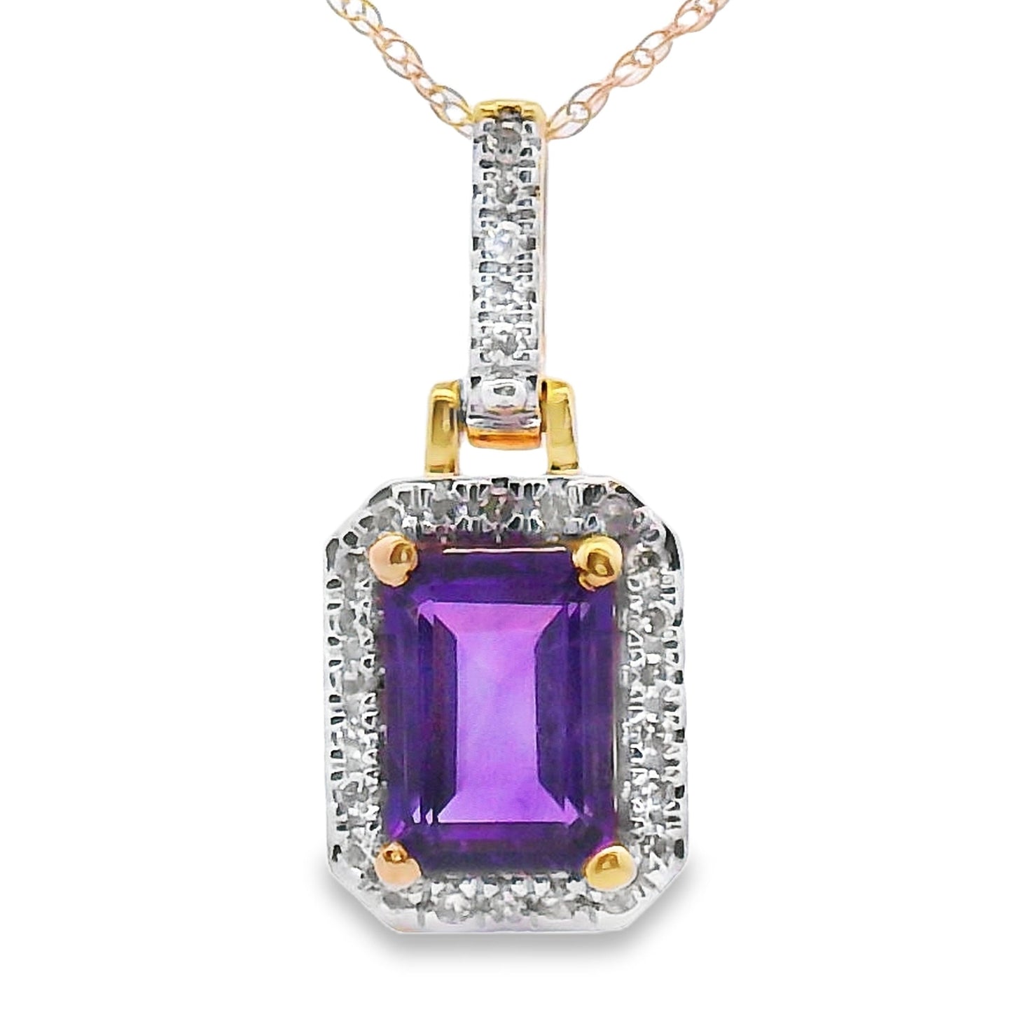 Amethyst Diamond Pendant in 10KT Yellow Gold