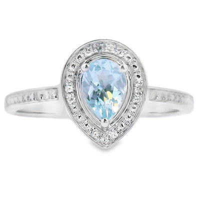Bague en diamant aquamarine naturelle de 0,39 ct en or blanc 10KT
