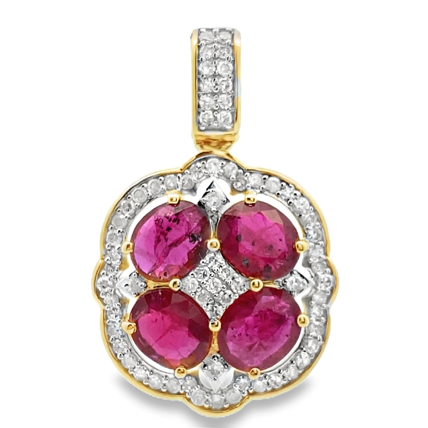 Pendentif en rubis et diamants de 2,80 ct en or jaune 14KT