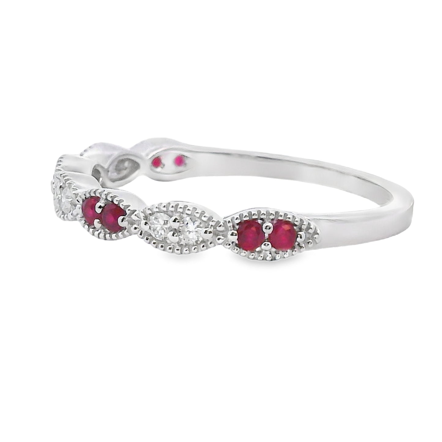 .25ct Conjunto de Anillos Apilables de Rubí y Diamante en Oro Blanco de 14KT