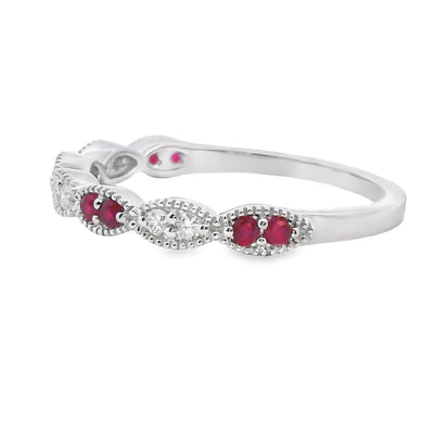 .25ct Bague Empilable en Rubis et Diamants en Or Blanc 14KT