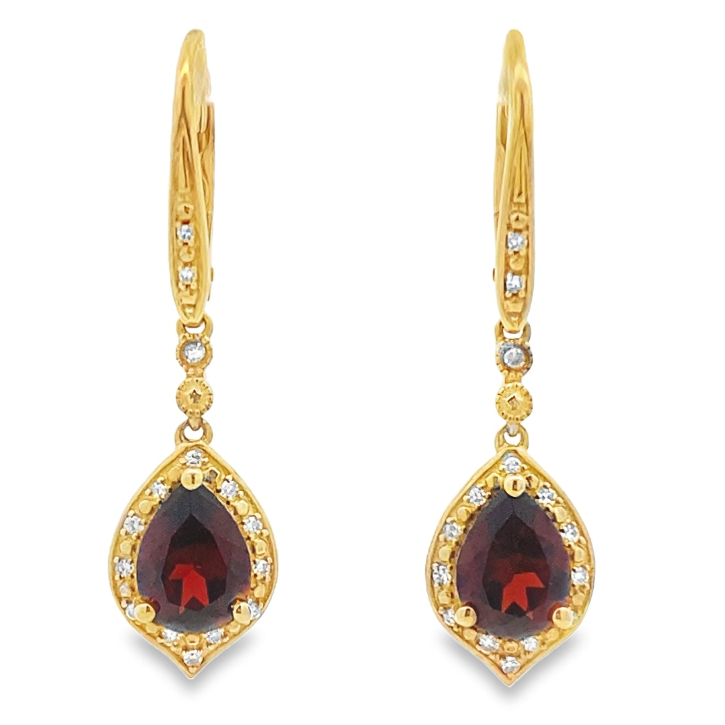 2.43ct Garnet and Diamond Dangle Earrings in 10KT Yellow Gold