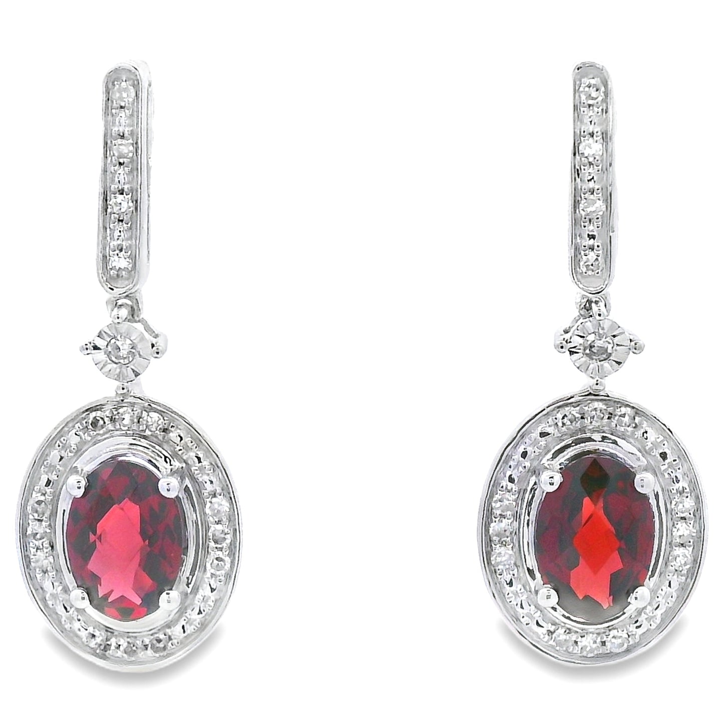 Boucles d'oreilles pendantes en grenat et diamant de 1,20 ct en or blanc 10KT
