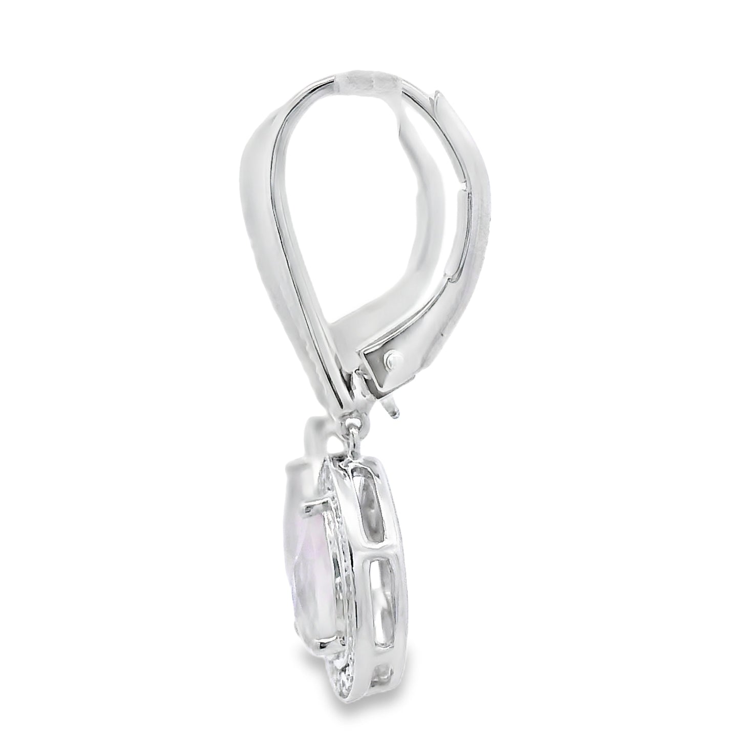 Rose Quartz Diamond Dangle Earrings in 10KT White Gold