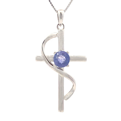 Pendentif croix en tanzanite de 0,50 ct en argent sterling