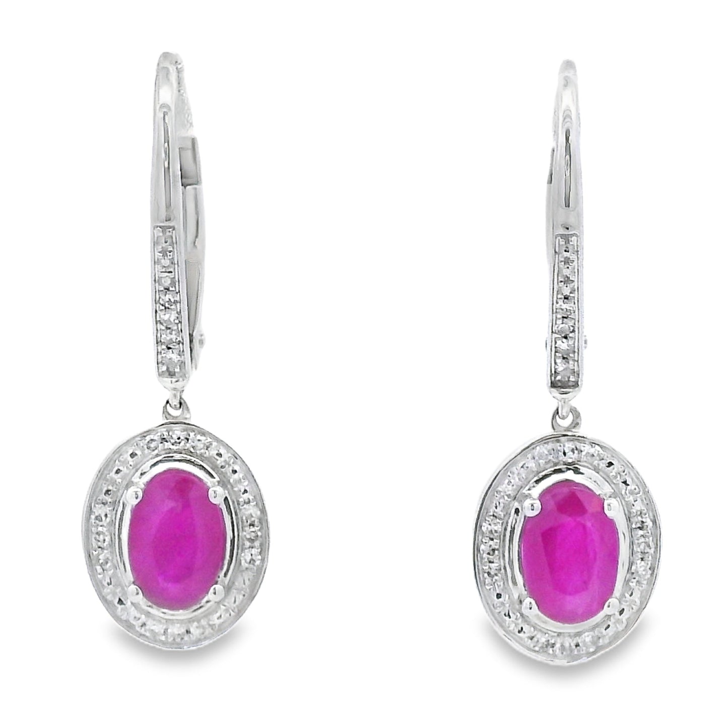 Pendientes colgantes de rubí y diamante de 1.28ct en oro blanco de 10KT