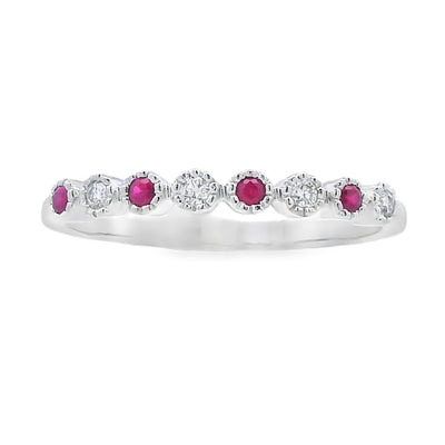 .14ct Conjunto de Anillos Apilables de Rubí y Diamante en Oro Blanco de 14KT