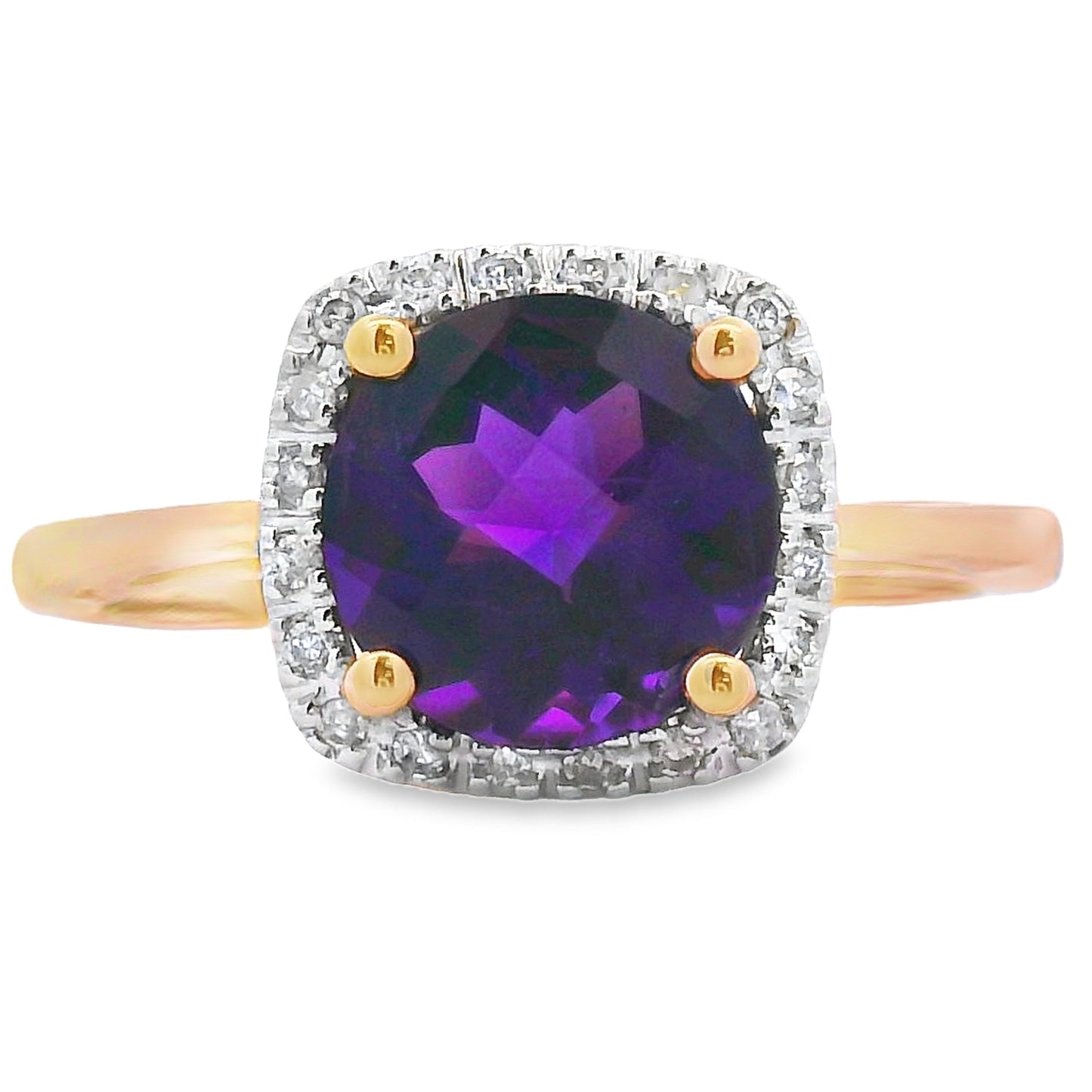Genuine 1.34ct Amethyst Diamond Ring in 10KT Yellow Gold
